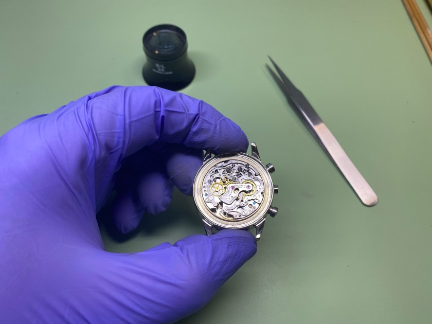 Movado 95M Sub Sea movement in the watch case