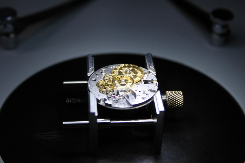 Movado 95M movement with Barrel Bridge removed